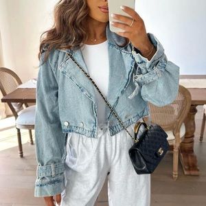 Zara Denim Cropped Trench Coat | BLUE | NWT | Size SMALL